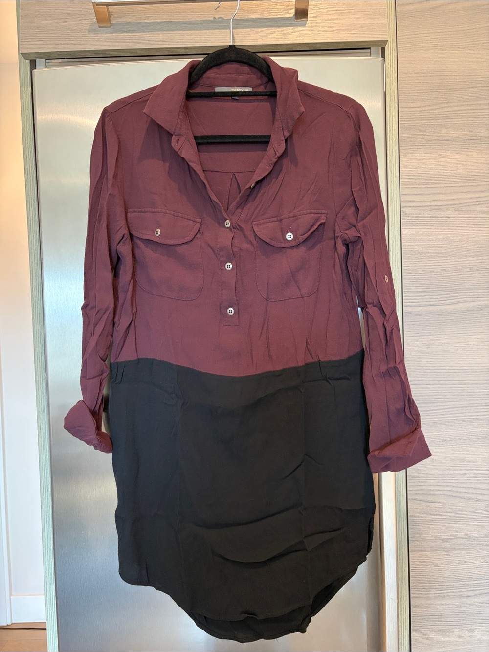 Matty M Women's Two-Tone Burgundy and Black Shirt Dress XS